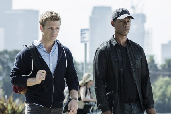 COLONY -- "In From the Cold" Episode 108 -- Pictured: (l-r) Charlie Bewley as Eckhart, Tory Kittles as Broussard -- (Photo by: Isabella Vosmikova/USA Network)