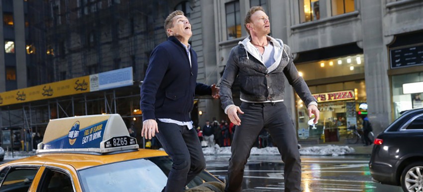 SHARKNADO 2: The Second One -- Pictured: (l-r) Mark McGrath as Martin Brody, Ian Ziering as Fin Shepard -- (Photo by: Will Hart/Syfy)