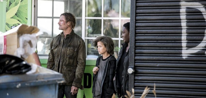COLONY -- "Sublimation" Episode 203 -- Pictured: (l-r) Josh Holloway as Will Bowman, Jacob Buster as Charlie Bowman, Carolyn Michelle Smith as Devon -- (Photo by: Isabella Vosmikova/USA Network)